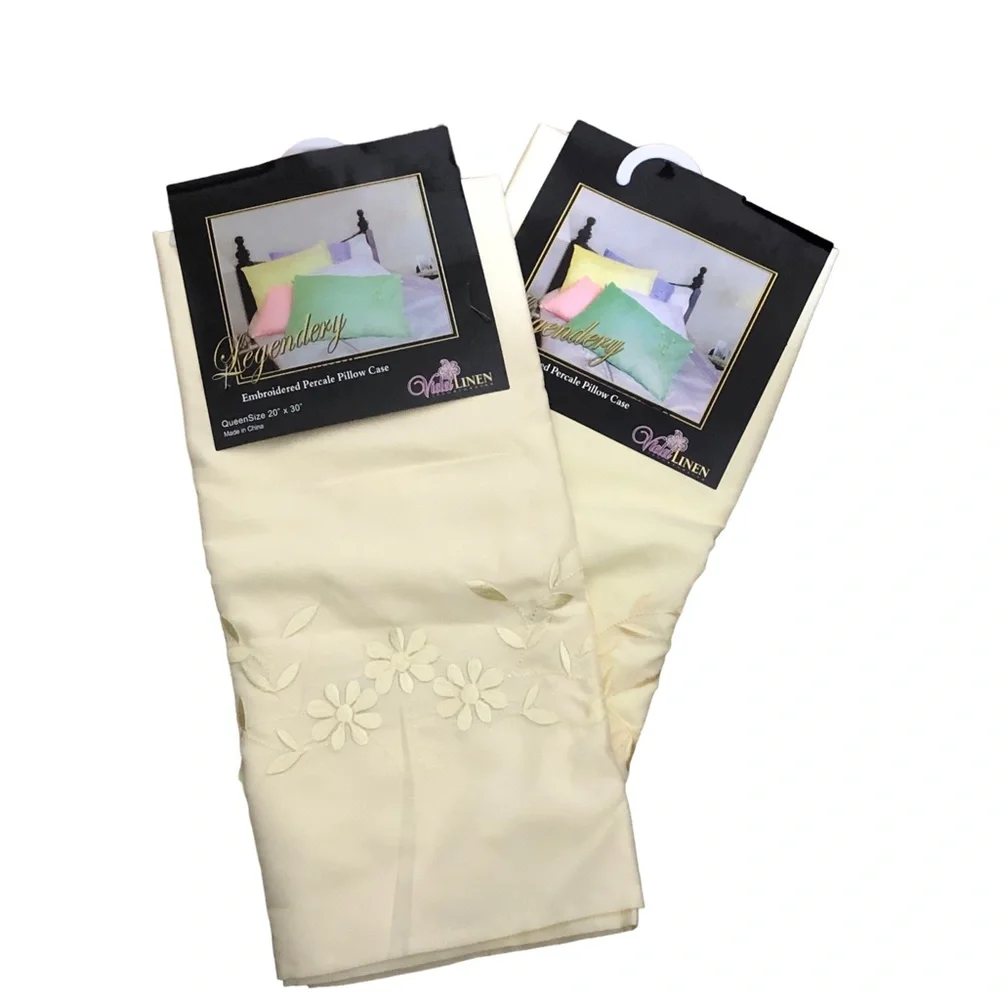 Legendery Pillow Cases Queen Size 20” x 30” Yellow Floral Embroidery